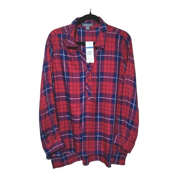 Alexander Jordan Womens XL New Plaid Popover Tunic Top- Flowy Wine/Navy $59 - Picture 1 of 7